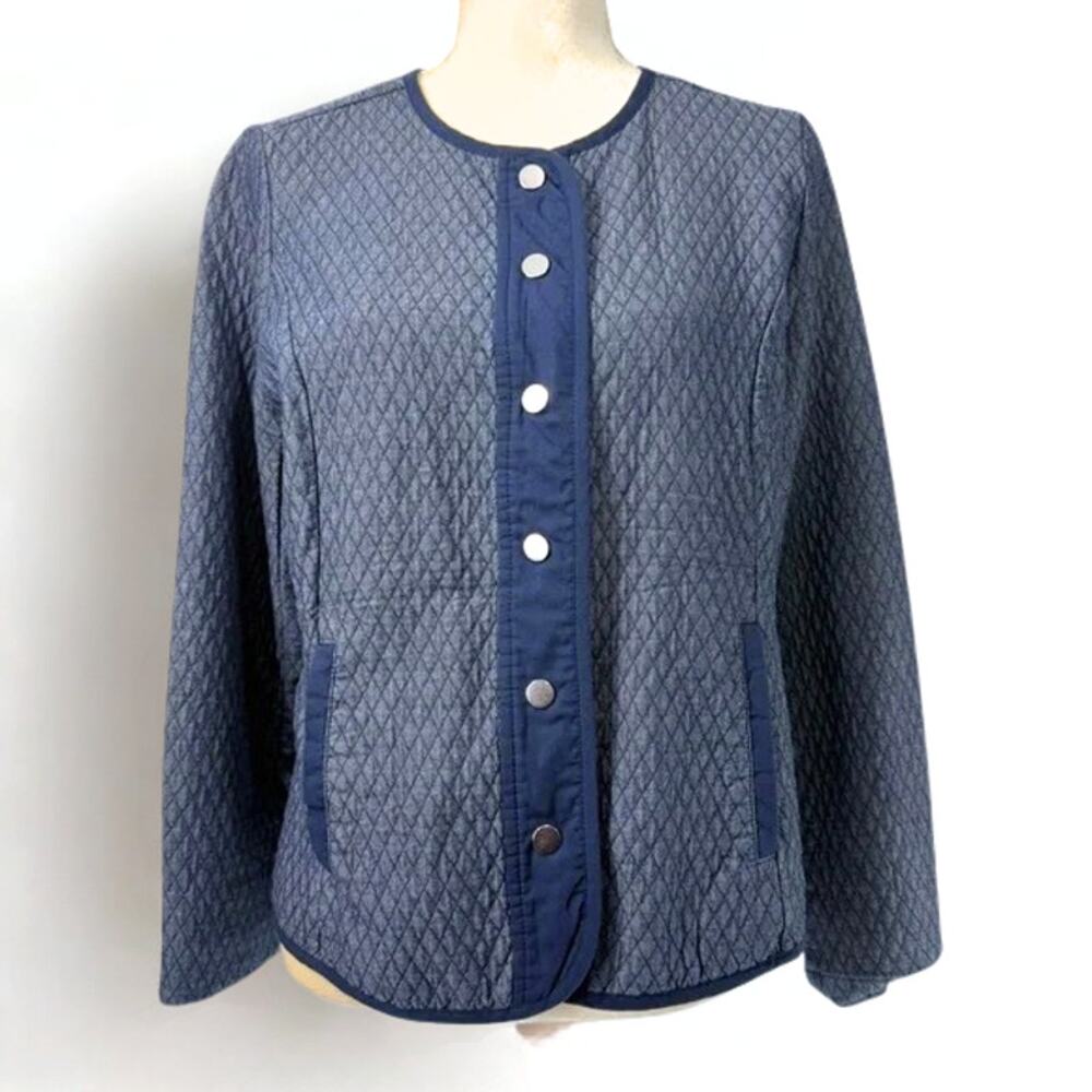 Isaac Mizrahi Quilted Denim Jacket Womens Size XL Lightweight Lagenlook Classic